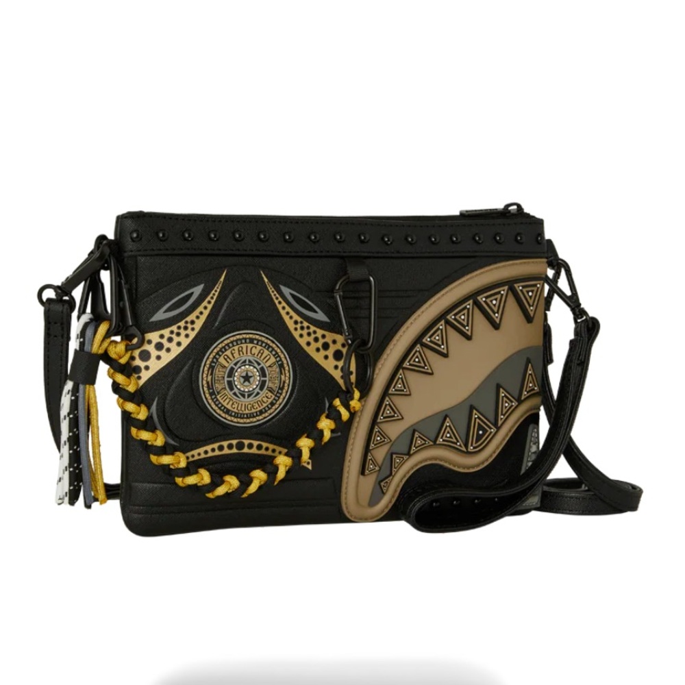Sprayground A.I. African intelligence sharks of the gold ocean crossover clutch